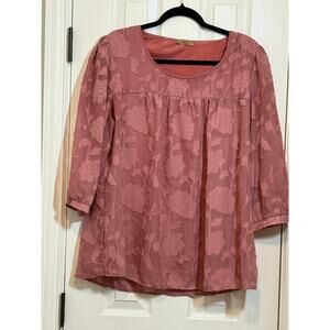 MCKOL XXL Blouse Dusty Pink – Floral Sheer Lace Boho Romantic Tunic Top